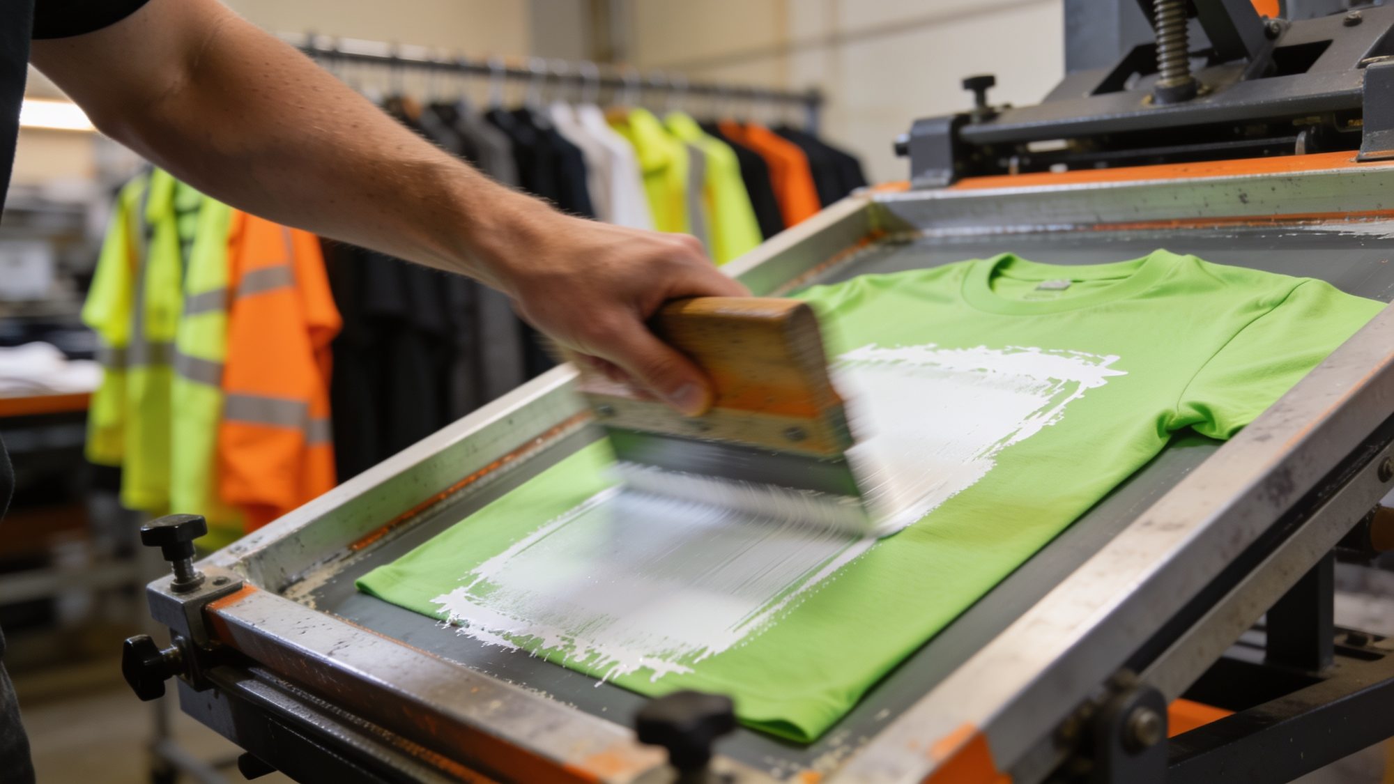 Screen printing a safety green shirt